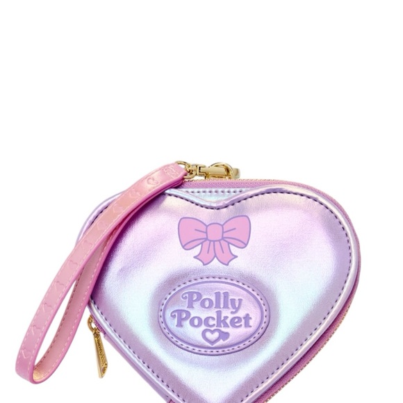 LOUNGEFLY Polly Pocket Heart-Shaped Wristlet Playset Zip Around Wallet NWT - Picture 4 of 7